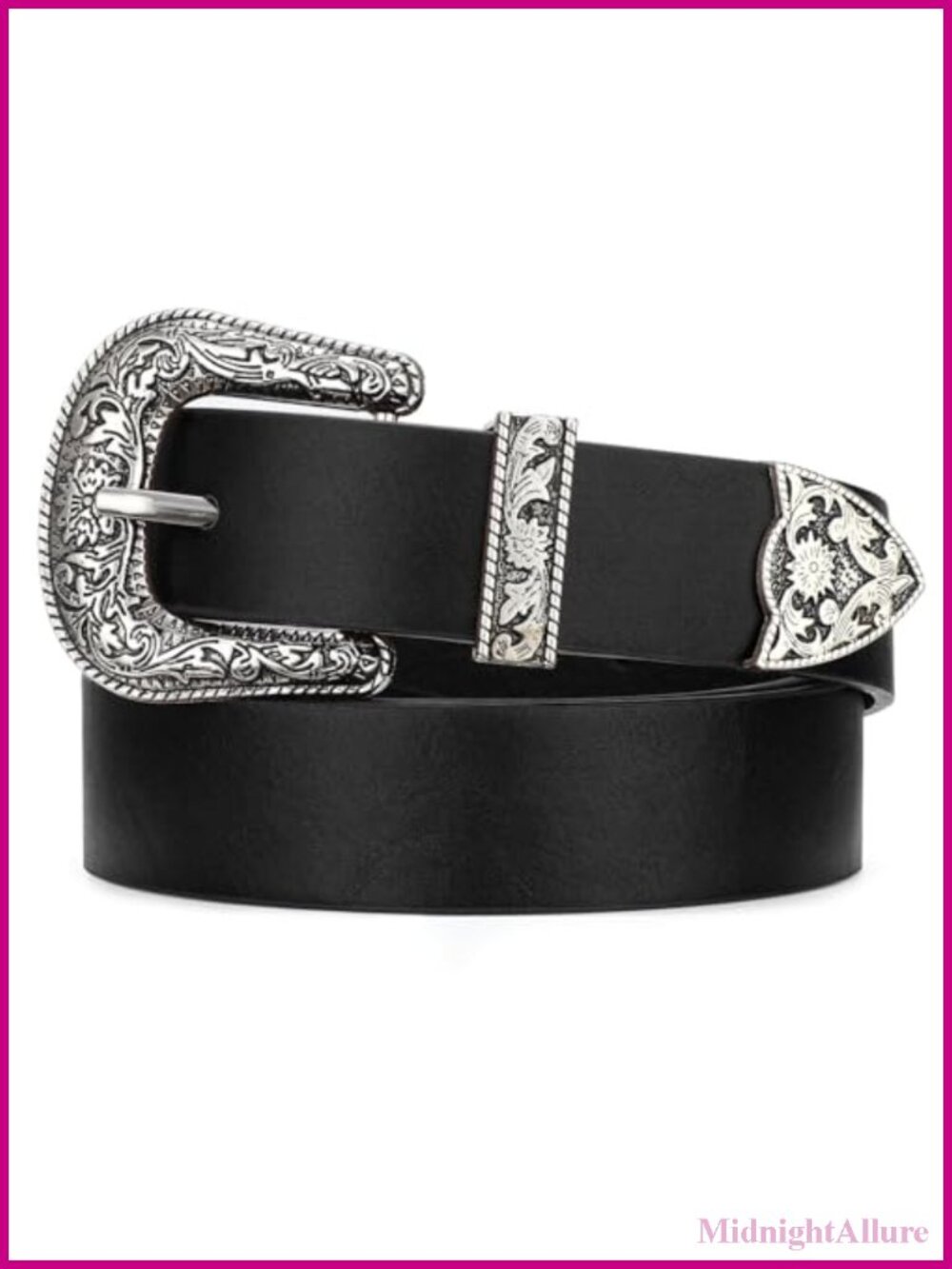 Western Cowgirl Belt PU Leather Engraved Buckle for Jeans Dresses